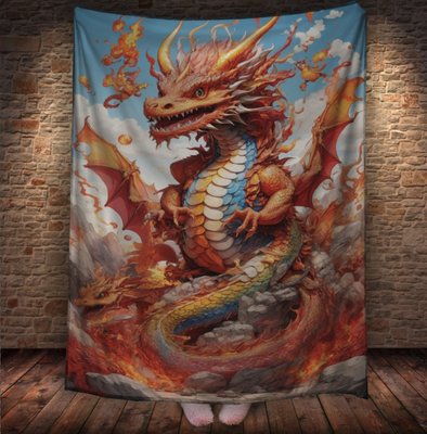 Плед з 3D принтом Реальні великі дракони. Яскравий небесний дракон 2048860045 фото