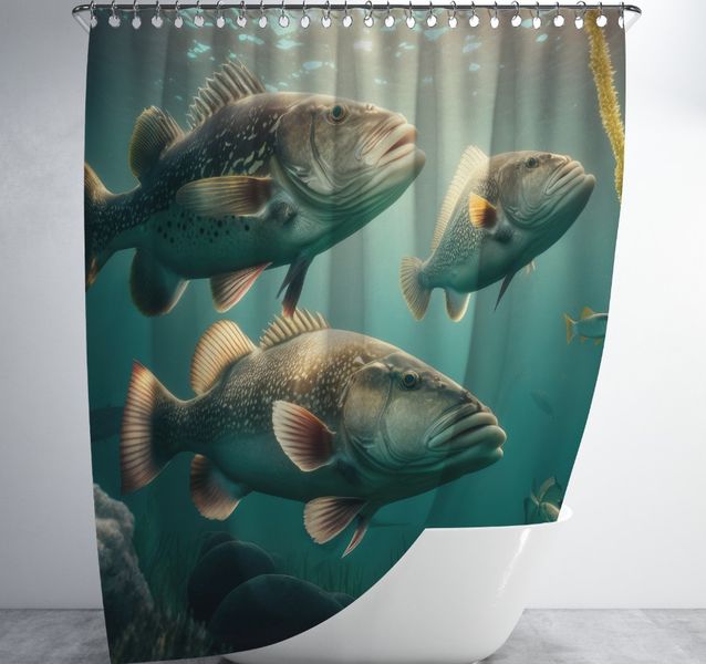 Штора для ванної з 3D принтом косяк морських риб _12 2048871614 фото