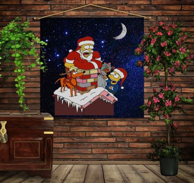 Мобільна картина-постер (гобелен)на тканині з 3D з принтом Гомер Санта на даху 1282390539 фото