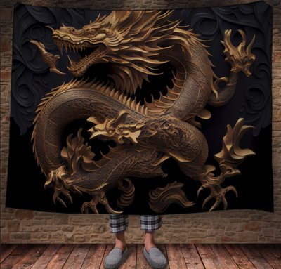 Плед з 3D принтом Реальні великі дракони. Скульптура золотого дракона _3 2048860004 фото