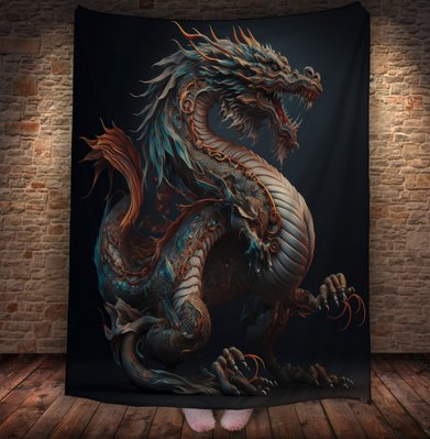 Плед з 3D принтом Реальні великі дракони. Статауя кам'яного дракона з зубами 2048860055 фото
