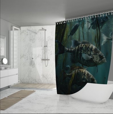 Штора для ванної з 3D принтом косяк морських риб _22 2048871624 фото