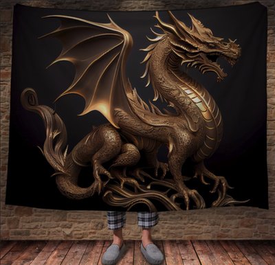 Плед з 3D принтом Реальні великі дракони. Скульптура золотого дракона _4 2048860005 фото