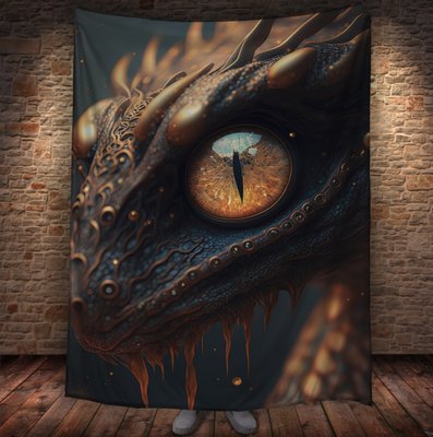 Плед з 3D принтом Око Дракона - Морда золотого дракона 2033382644 фото