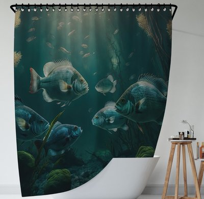 Штора для ванної з 3D принтом екзотичні риби на морському дні_10 2048871675 фото