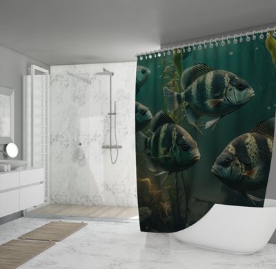 Штора для ванної з 3D принтом косяк морських риб _23 2048871625 фото