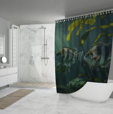 Штора для ванної з 3D принтом косяк морських риб _24 2048871626 фото