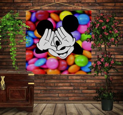 Мобільна картина-постер (гобелен)на тканині з 3D з принтом Міккі Маус і цукерки 1282278574 фото