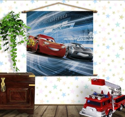 Мобільна картина-постер (гобелен)на тканині з 3D з принтом Cars Тачки Блискавка Маквін та Джексон Шторм 1283865521 фото
