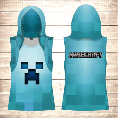 Майка - жилетка з капюшоном Minecraft Logo Blue 1148274134 фото