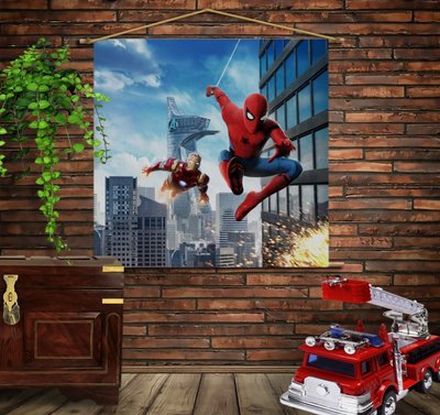 Мобільна картина-постер (гобелен)на тканині з 3D з принтом Спайдермен і Залізна Людина 1283825700 фото