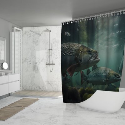 Штора для ванної з 3D принтом косяк морських риб _25 2048871627 фото