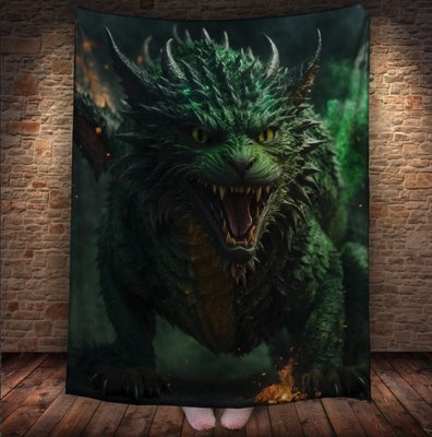 Плед з 3D принтом Реальні великі дракони. Мантікора. Зелений Котодракон _1 2048860060 фото