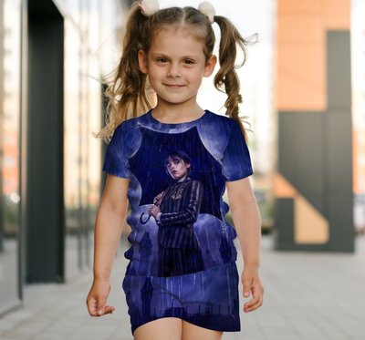 Костюм футболка + шорти з 3D принтом Вензді Аддамс Венздей Аддамс (Wednesday Addams) 1778842573 фото