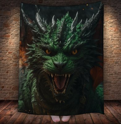 Плед з 3D принтом Реальні великі дракони. Мантікора. Зелений Котодракон _2 2048860061 фото