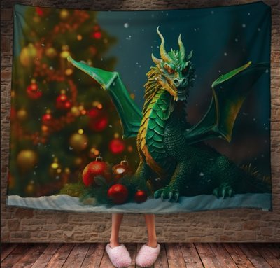 Плед з 3D принтом зелений китайський дракон, Рік Дракона _002 2026837906 фото