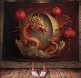 Плед з 3D принтом китайський Дракон - Золотий китайський дракон з червоними ліхтариками 2033382650 фото