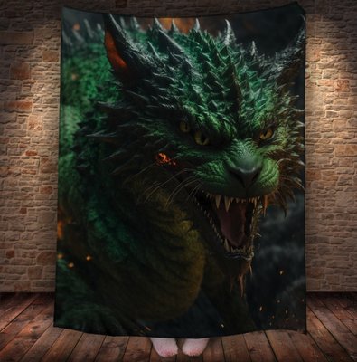 Плед з 3D принтом Реальні великі дракони. Мантікора. Зелений Котодракон _3 2048860062 фото