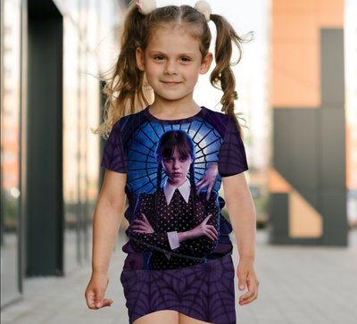 Костюм футболка + шорти з 3D принтом Вензді Аддамс і Еніт Венздей Аддамс (Wednesday Addams) 1778839743 фото