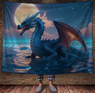 Плед з 3D принтом Реальні великі дракони. Морський дракон на фоні місяця 2048860012 фото