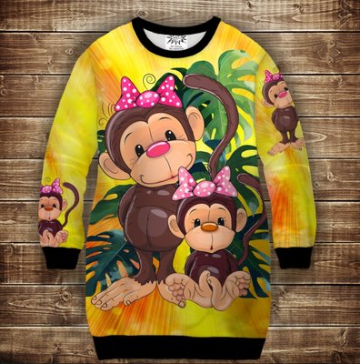 Плаття-світшот з 3D принтом: Веселі мавпочки Жовтий 1 1406632457 фото