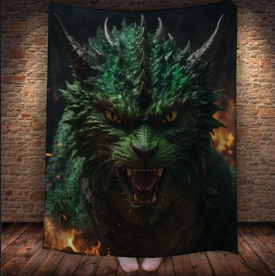 Плед з 3D принтом Реальні великі дракони. Мантікора. Зелений Котодракон _4 2048860063 фото