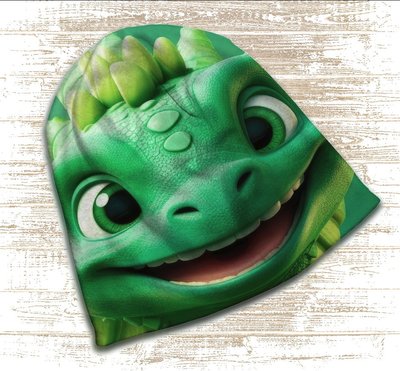 Шапка з 3D принтом - Зелений дракончик, обличча. Всі розміри, всі сезони. 2048853018 фото