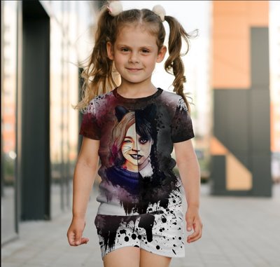 Костюм футболка + шорти з 3D принтом Вензді Аддамс і Еніт Венздей Аддамс (Wednesday Addams) 1778842979 фото