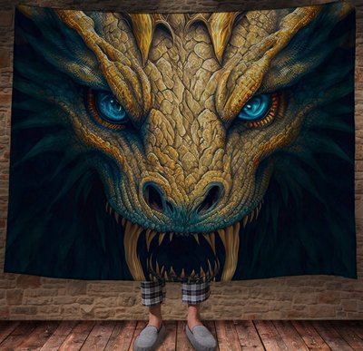 Плед з 3D принтом Реальні великі дракони. Обличча золотого дракона 2048860013 фото