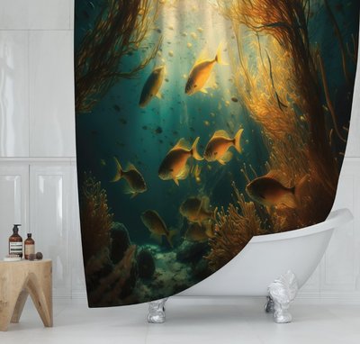 Штора для ванної з 3D принтом кольорові екзотичні риби_06 2048871971 фото