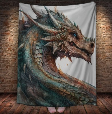 Плед з 3D принтом Реальні великі дракони. Небесний дракон на білому фоні 2048860064 фото