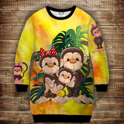 Плаття-світшот з 3D принтом: Веселі мавпочки Жовтий 2 1406633454 фото