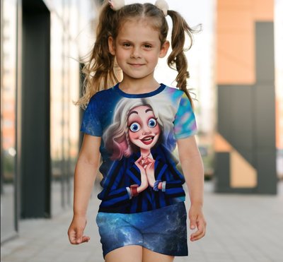 Костюм футболка + шорти з 3D принтом Вензді Аддамс і Еніт Венздей Аддамс (Wednesday Addams) 1778843328 фото