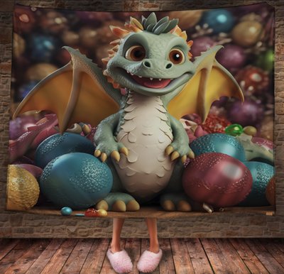 Плед з 3D принтом Різдвяний Дракон з ялинковими прикрасами 2026837909 фото