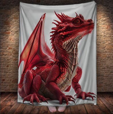 Плед з 3D принтом Реальні великі дракони. Червоний дракон на білому фоні 2048860065 фото