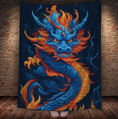 Плед з 3D принтом Дракон в стилі Street Art - Синій Дракон _001 2033362915 фото