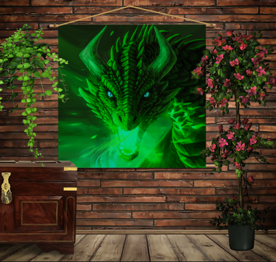 Мобільна картина-постер (гобелен)на тканині з 3D з принтом Зелений Дракон 1280173644 фото