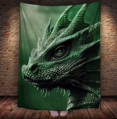 Плед з 3D принтом Реальні великі дракони. Мудрий зелений дракон 2048860067 фото