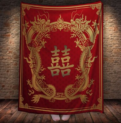 Плед з 3D принтом китайський Дракон - Золоті Дракони на червоному фоні _002 2033382655 фото