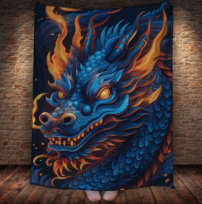 Плед з 3D принтом Дракон в стилі Street Art - Синій Дракон _002 2033362916 фото