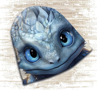 Шапка з 3D принтом - Маленький блакитний дракончик, обличча. Всі розміри, всі сезони. 2048853022 фото