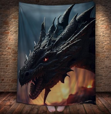 Плед з 3D принтом Реальні великі дракони. Чорний дракон перед боєм 2048860068 фото