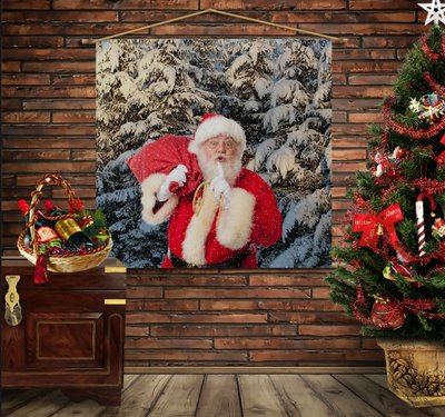 Мобільна картина-постер (гобелен)на тканині з 3D з принтом на тему: Різдво. Санта в лісі 1282328053 фото