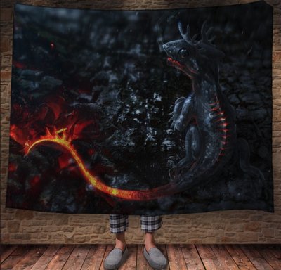 Плед з 3D принтом Реальні великі дракони. Вогняна саламандра 2048860018 фото