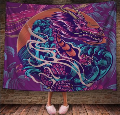 Плед з 3D принтом Дракон в стилі Street Art - Барвистий Дракон в японському стилі _001 2033362917 фото