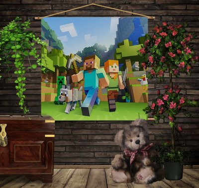 Мобільна картина-постер (гобелен)на тканині з 3D з принтом Minecraft classic 1282174929 фото