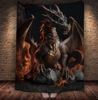 Плед з 3D принтом Реальні великі дракони. Кам'яний дракон у вогні 2048860070 фото