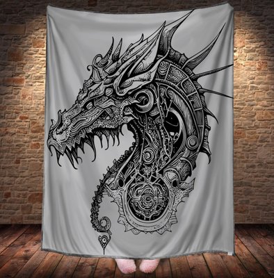 Плед з 3D принтом Дракон в стилі Street Art - Залізний Дракон монохром _001 2033362919 фото