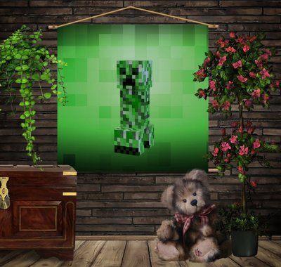 Мобільна картина-постер (гобелен)на тканині з 3D з принтом Minecraft creeper big 1282176411 фото