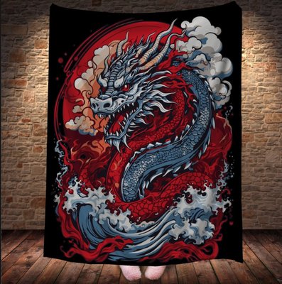 Плед з 3D принтом Дракон в стилі Street Art - Морьский Дракон з червоними очима _001 2033362920 фото